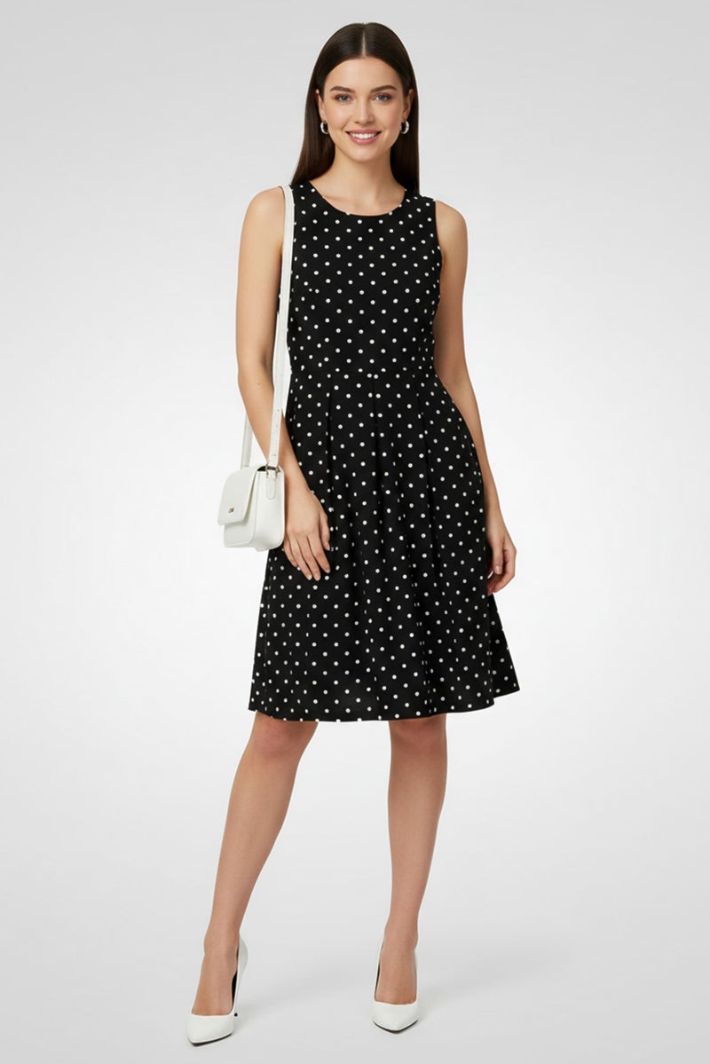 Willow & Whistle Women Polka Dot Midi Casual Dress, Black - Image 1
