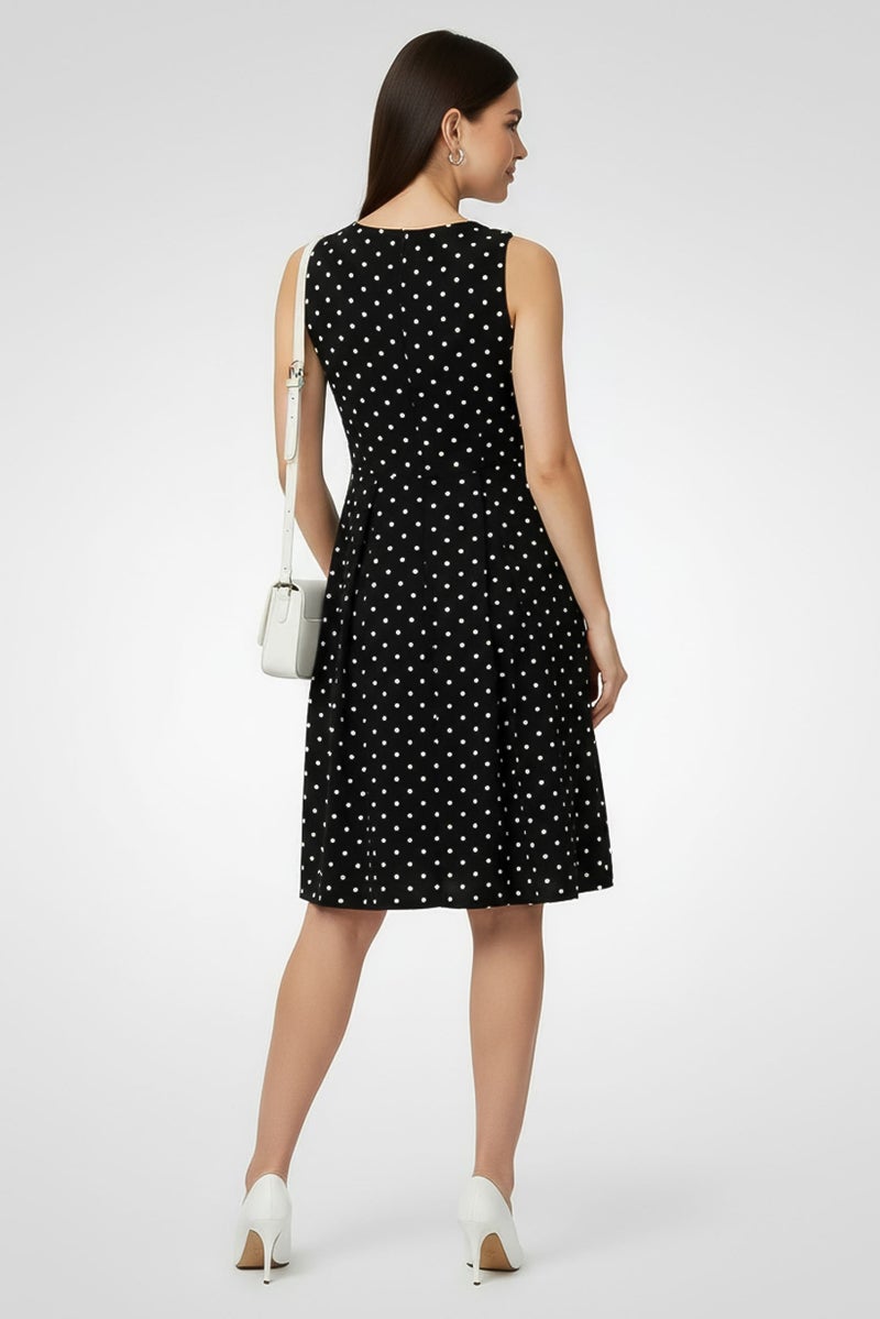Willow & Whistle Women Polka Dot Midi Casual Dress, Black - Image 3