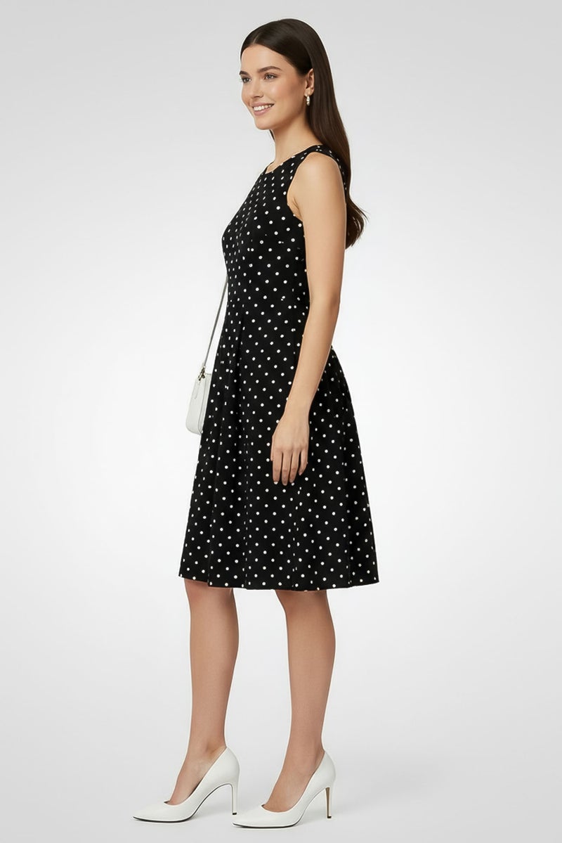 Willow & Whistle Women Polka Dot Midi Casual Dress, Black - Image 4
