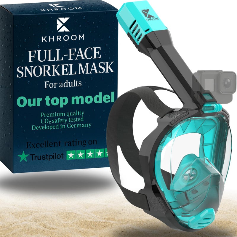 Khroom Full Face Snorkel Mask Adult | Snorkeling Gear for Adults | CO2-Safe Valve System | 3X Enlarged Tube for Easy Breathing | Scuba Mask | Diving Mask Snorkel Set (L/XL, Turquoise) - Image 1