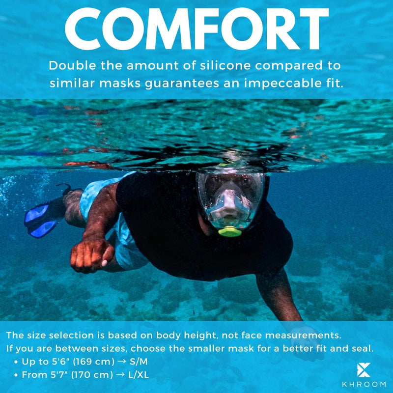 Khroom Full Face Snorkel Mask Adult | Snorkeling Gear for Adults | CO2-Safe Valve System | 3X Enlarged Tube for Easy Breathing | Scuba Mask | Diving Mask Snorkel Set (L/XL, Turquoise) - Image 5