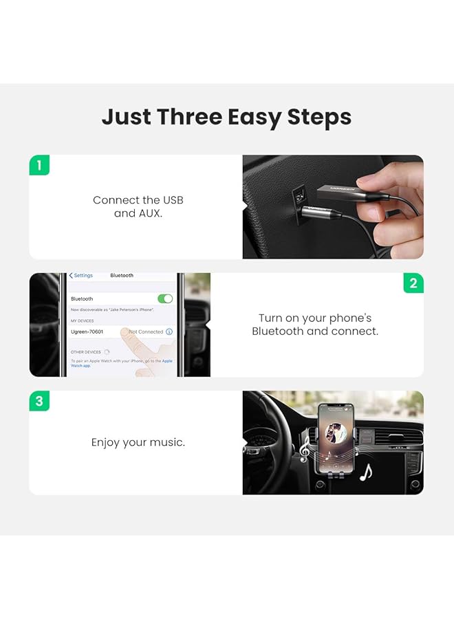 Ugreen Car Bluetooth Receiver 5.3, Aux Bluetooth Adapter 3.5Mm Jack Plug & Play Wireless Dongle Receiver With Mic For Tv, Car Audio, Home Stereo, Headphone, Speakers, Phone, Laptop - Image 3