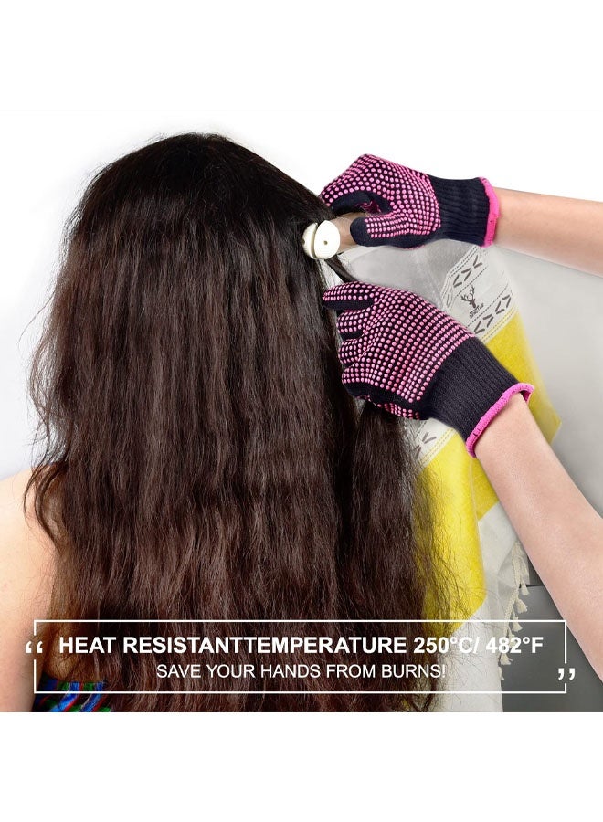 2Pcs Heat Resistant Gloves with Silicone Bumps, Professional Heat Protection Gloves for Hair Styling, Mitts for Curling Iron Wand Flat Iron Sublimation, Rose Red - Image 4