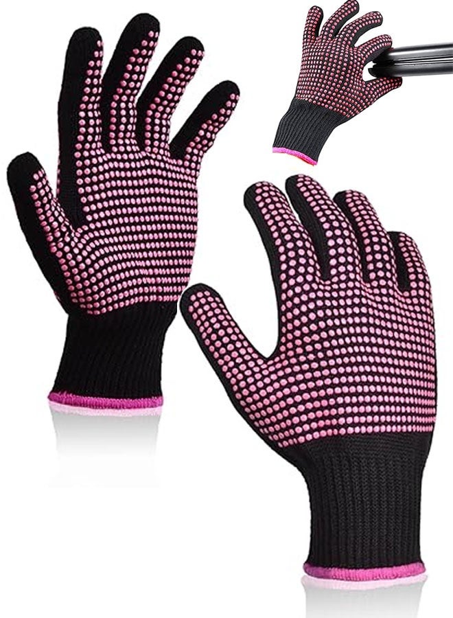 2Pcs Heat Resistant Gloves with Silicone Bumps, Professional Heat Protection Gloves for Hair Styling, Mitts for Curling Iron Wand Flat Iron Sublimation, Rose Red - Image 1