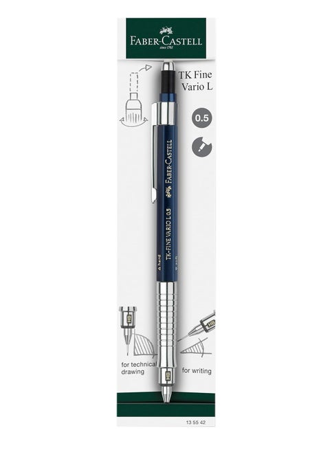 Faber-Castell Mechanical Pencil TK-Fine Vario L 0.5mm Indigo, Soft: anti-lead cushion mechanism for general writing hard: lead fixing mechanism for drawing and design