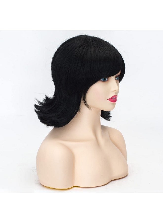 Coraline Flip Out Wig Black 50S And 60S Women Short Bob Halloween Hair Bow And Red Glasses Synthetic Bang Wig  - Image 4