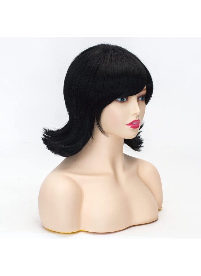 Coraline Flip Out Wig Black 50S And 60S Women Short Bob Halloween Hair Bow And Red Glasses Synthetic Bang Wig  - Image 3