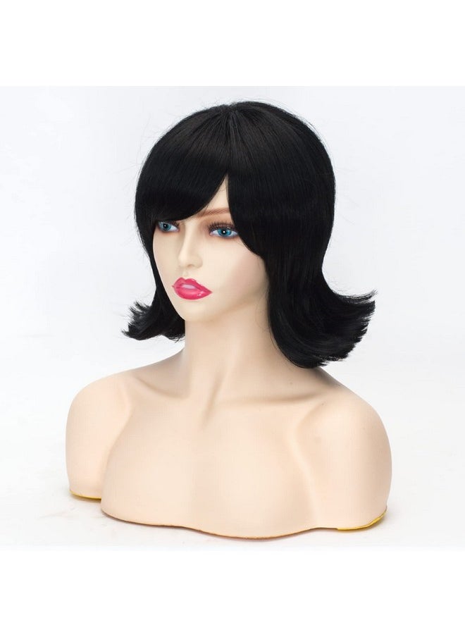 Coraline Flip Out Wig Black 50S And 60S Women Short Bob Halloween Hair Bow And Red Glasses Synthetic Bang Wig  - Image 5