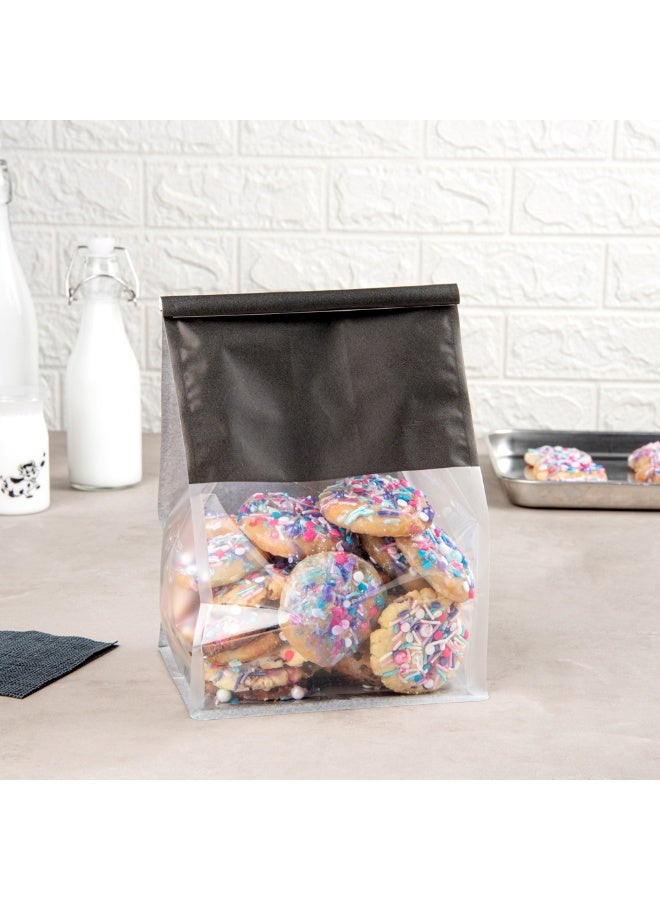 Restaurantware Bag Tek 6.3 x 5.1 x 10.2 Inch Tin Tie Bags With Windows, 100 Resealable Bakery Bags With Windows - Flat Bottom, For Cookies or Coffee Beans, Black Cotton Paper Tin Tie Bags - Image 3