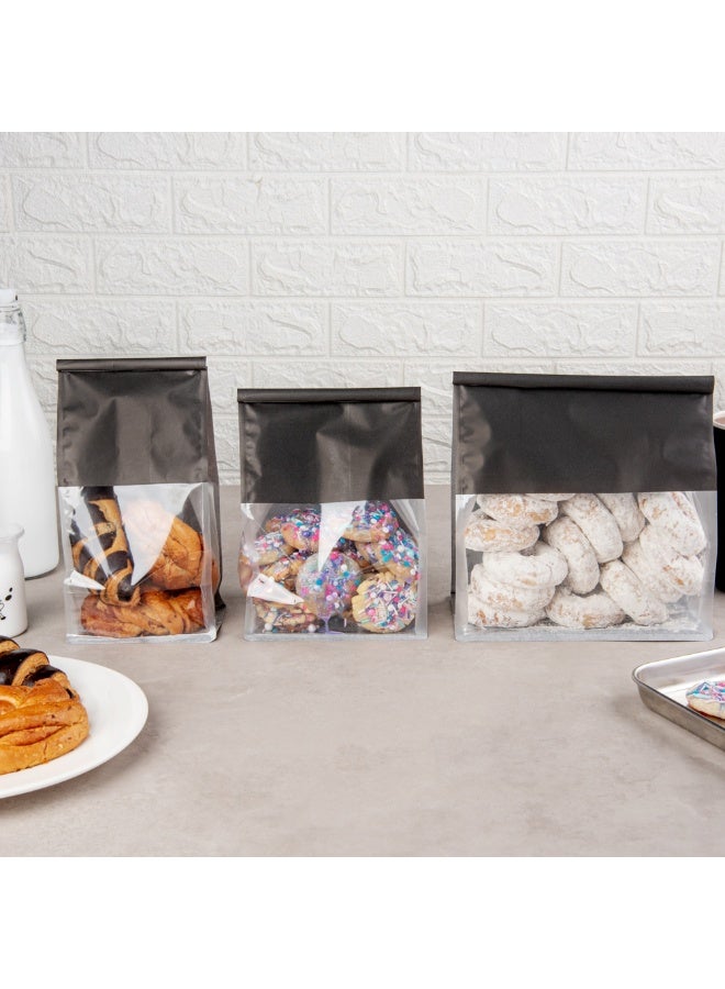 Restaurantware Bag Tek 6.3 x 5.1 x 10.2 Inch Tin Tie Bags With Windows, 100 Resealable Bakery Bags With Windows - Flat Bottom, For Cookies or Coffee Beans, Black Cotton Paper Tin Tie Bags - Image 4