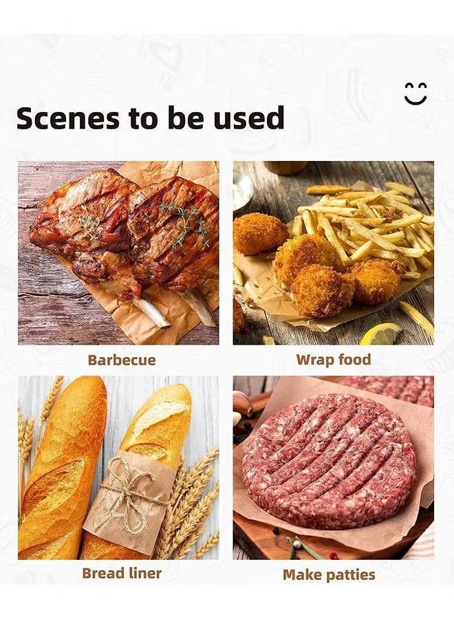 واي جيه ورق شمع برجر مربع بحجم 200 قطعة ورق، ورق شمعي مزدوج الوجهين غير مصقول وغير مبيض، ورق شمعي لتخزين الحلوى المنفصلة فطيرة باتي (بني) - Image 5