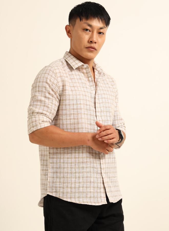 بوشيرت قميص مطبع بنمط مربعات وياقة سبريد - Image 3