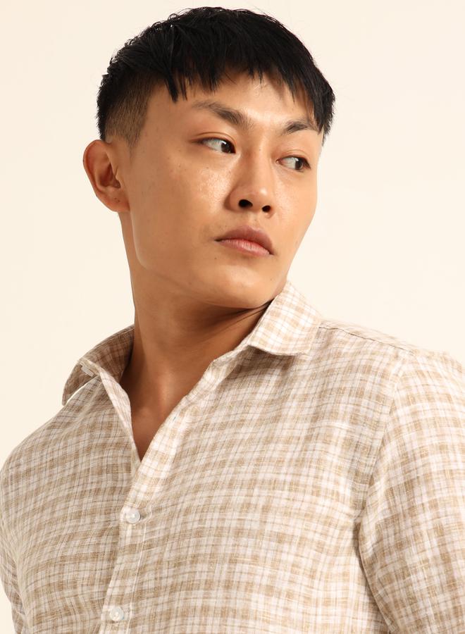 بوشيرت قميص مطبع بنمط مربعات وياقة سبريد - Image 5