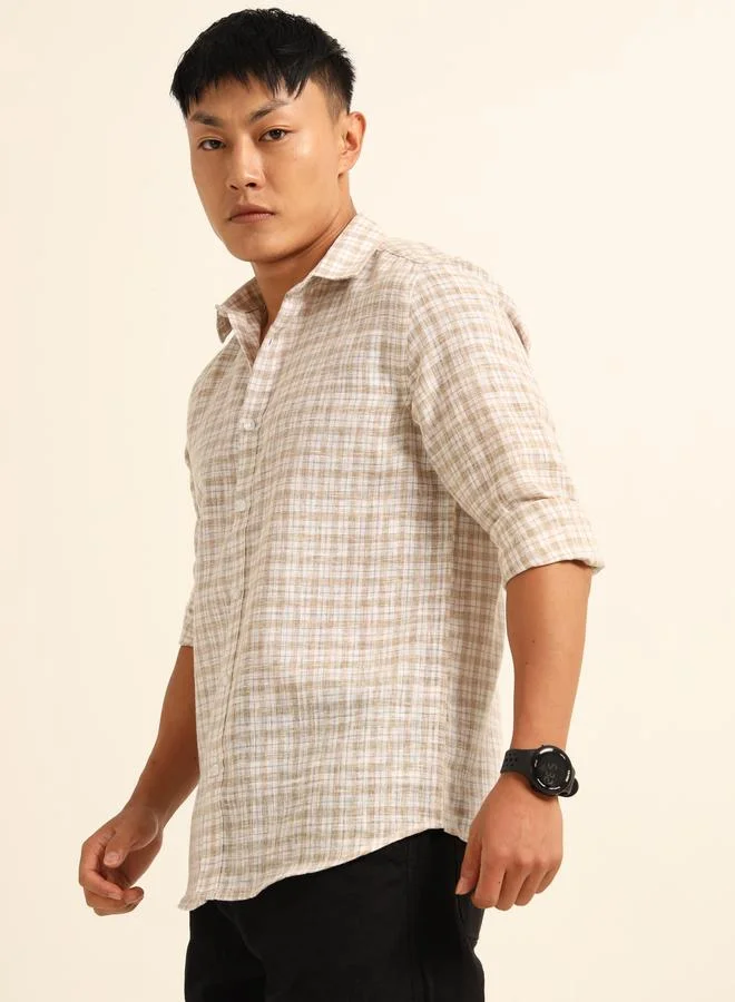 بوشيرت قميص مطبع بنمط مربعات وياقة سبريد