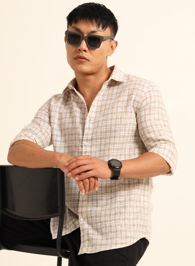 بوشيرت قميص مطبع بنمط مربعات وياقة سبريد - Image 1