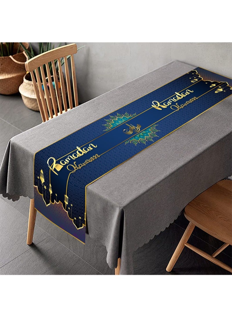 ايكانبو ديكورات طاولات العيد، مفرش طاولة عيد مبارك، ديكورات طاولات رمضان، مفرش طاولة من البوليستر على شكل نجوم وقمر، لطاولة الطعام المنزلية الإسلامية وحفلات العشاء الرمضانية، 70.8 × 13.8 بوصة - Image 1