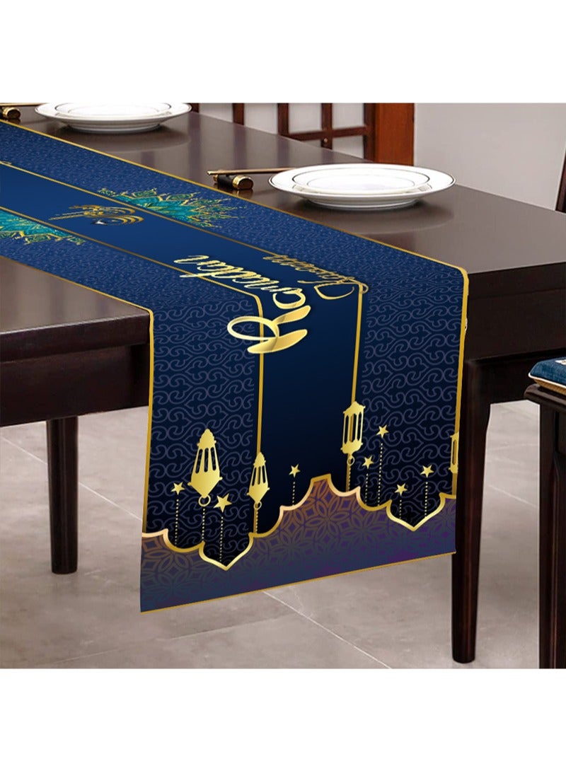 ايكانبو ديكورات طاولات العيد، مفرش طاولة عيد مبارك، ديكورات طاولات رمضان، مفرش طاولة من البوليستر على شكل نجوم وقمر، لطاولة الطعام المنزلية الإسلامية وحفلات العشاء الرمضانية، 70.8 × 13.8 بوصة - Image 3