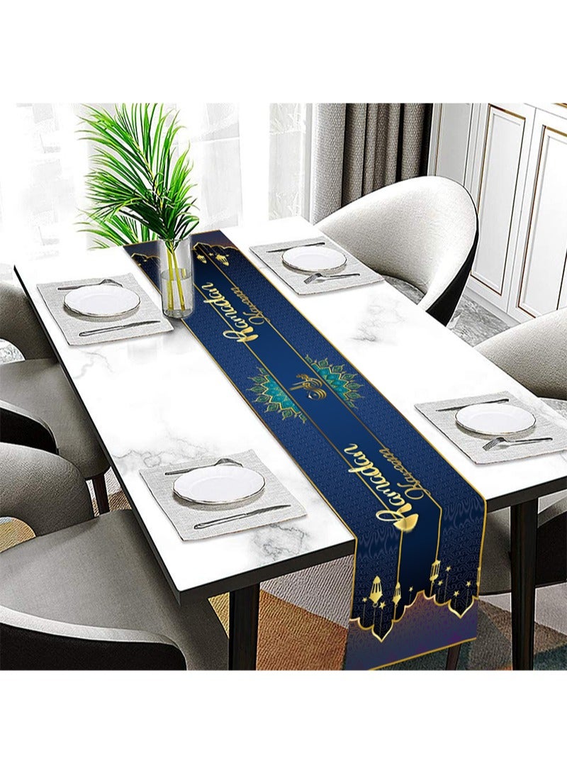 ايكانبو ديكورات طاولات العيد، مفرش طاولة عيد مبارك، ديكورات طاولات رمضان، مفرش طاولة من البوليستر على شكل نجوم وقمر، لطاولة الطعام المنزلية الإسلامية وحفلات العشاء الرمضانية، 70.8 × 13.8 بوصة - Image 4