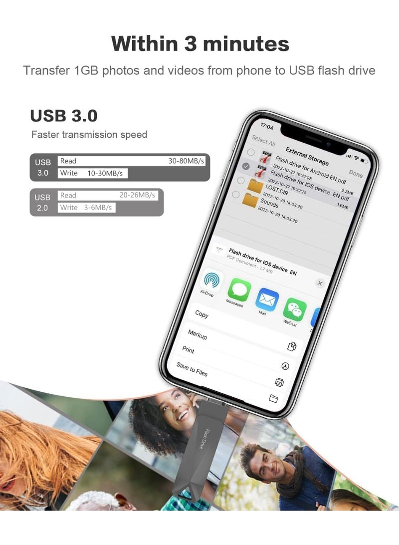 محرك أقراص فلاش 4 في 1 سعة 1 تيرابايت - تخزين الصور لأجهزة iPhone/Android - محرك أقراص مزدوج ممتاز لأجهزة الكمبيوتر المحمولة والأجهزة اللوحية | محركات أقراص فلاش محمولة USB 3.0 - هارد تخزين صور للايفون والاندرويد - Image 3