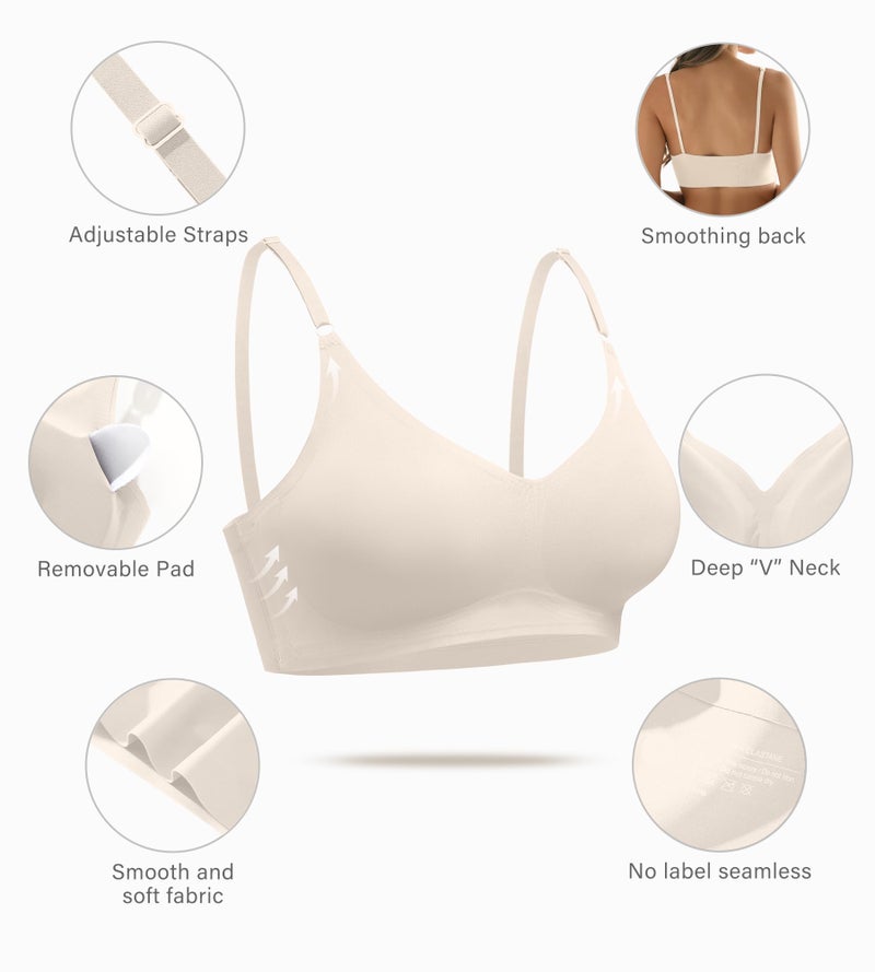 DEANGELMON Seamless Bras for Women V Neck Padded Bra Adjustable Straps Bralettes Everyday Sleeping Bra Multiple Pack(3P17,M) - Image 3