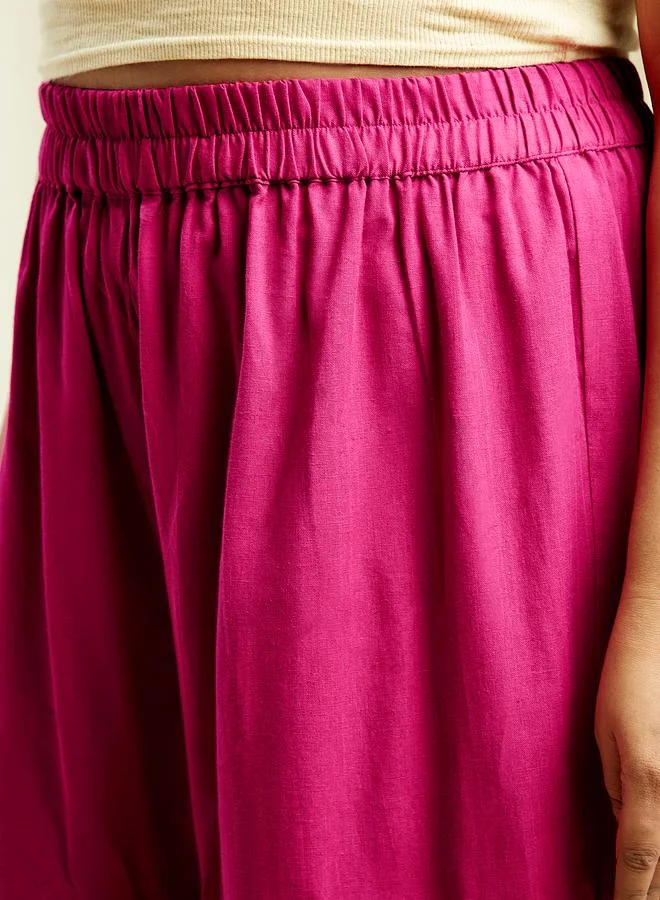 globus Plus Size Pink Sequined Embroidered Yoke Kurta and Pants Festive Set