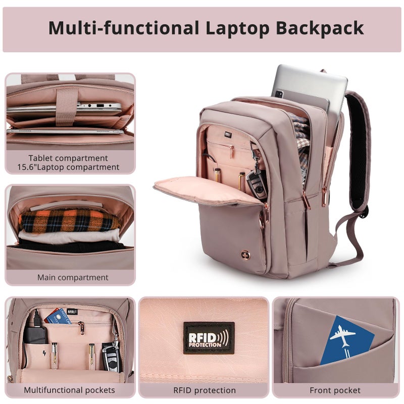 Swissdigital Design Women's Laptop Backpack, Compact College Bookbag with USB Port,Well-Organized Daypack for Work Business, Fits 15.6" Laptop, Pink | SD1006F-82 - Image 5