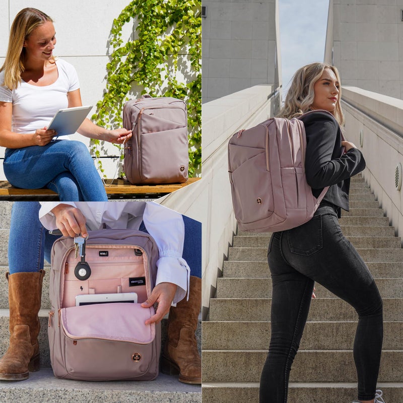 Swissdigital Design Women's Laptop Backpack, Compact College Bookbag with USB Port,Well-Organized Daypack for Work Business, Fits 15.6" Laptop, Pink | SD1006F-82 - Image 3
