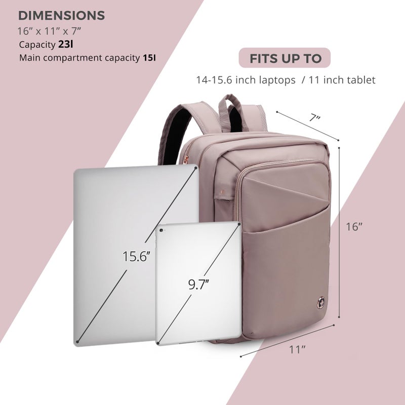 Swissdigital Design Women's Laptop Backpack, Compact College Bookbag with USB Port,Well-Organized Daypack for Work Business, Fits 15.6" Laptop, Pink | SD1006F-82 - Image 4