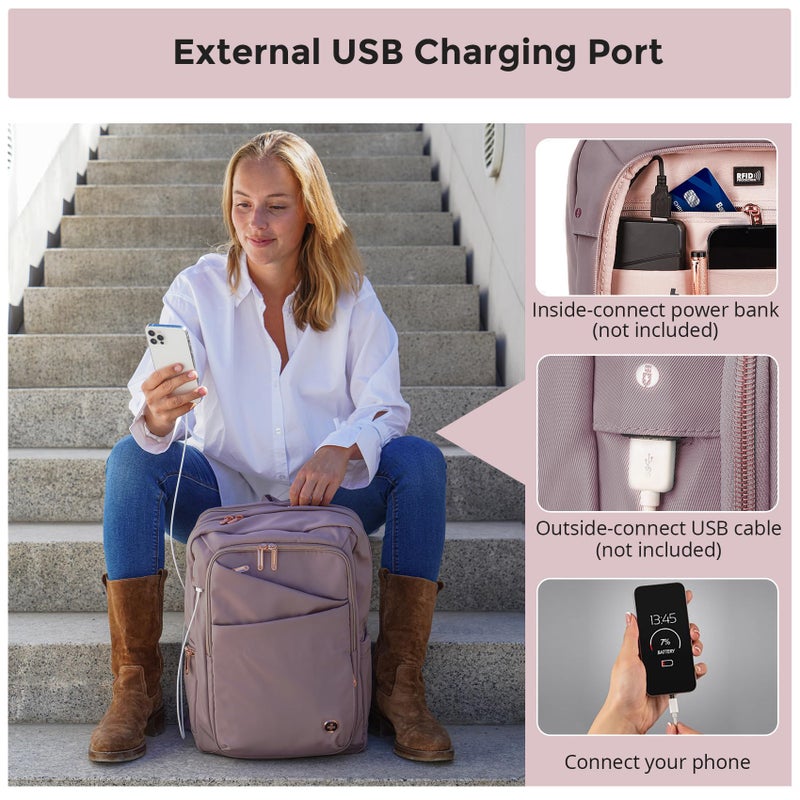 Swissdigital Design Women's Laptop Backpack, Compact College Bookbag with USB Port,Well-Organized Daypack for Work Business, Fits 15.6" Laptop, Pink | SD1006F-82 - Image 2
