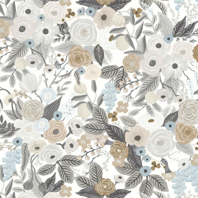 Ismoon Floral Peel and Stick Wallpaper Gray Contact Paper Vintage Removable Self-Adhesive Wallpaper Boho Watercolor Renovated Furniture For Cabinets Shelves Counter Tops Wall Decor Roll 17.3in x78.7in - Image 1