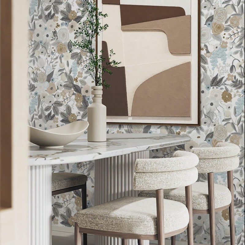 Ismoon Floral Peel and Stick Wallpaper Gray Contact Paper Vintage Removable Self-Adhesive Wallpaper Boho Watercolor Renovated Furniture For Cabinets Shelves Counter Tops Wall Decor Roll 17.3in x78.7in - Image 4