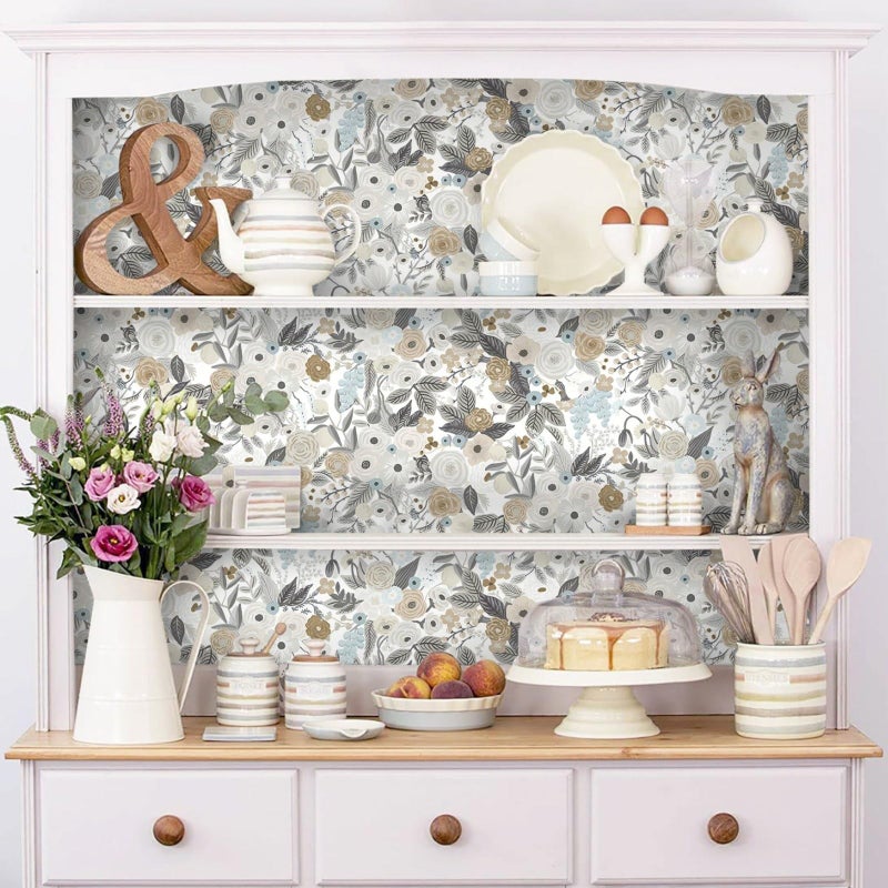 Ismoon Floral Peel and Stick Wallpaper Gray Contact Paper Vintage Removable Self-Adhesive Wallpaper Boho Watercolor Renovated Furniture For Cabinets Shelves Counter Tops Wall Decor Roll 17.3in x78.7in - Image 3