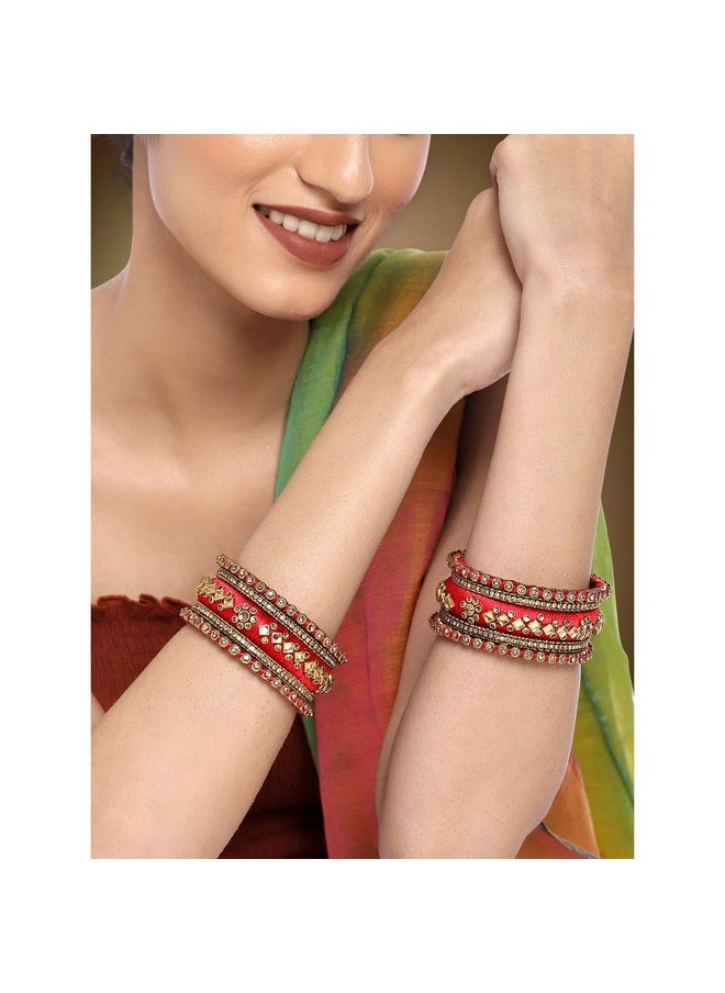Aheli - Matching Floral Velvet Kundan Silk Thread Chuda Chura Bangle Set Indian Traditional Bridal Fashion Jewelry For Women Girls (Size 2.6) - Image 1