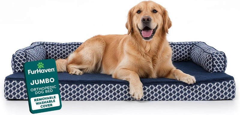 Furhaven XL Orthopedic Dog Bed Comfy Couch Plush & Decor Sofa-Style w/Removable Washable Cover - Diamond Blue, Jumbo (X-Large) - Image 1
