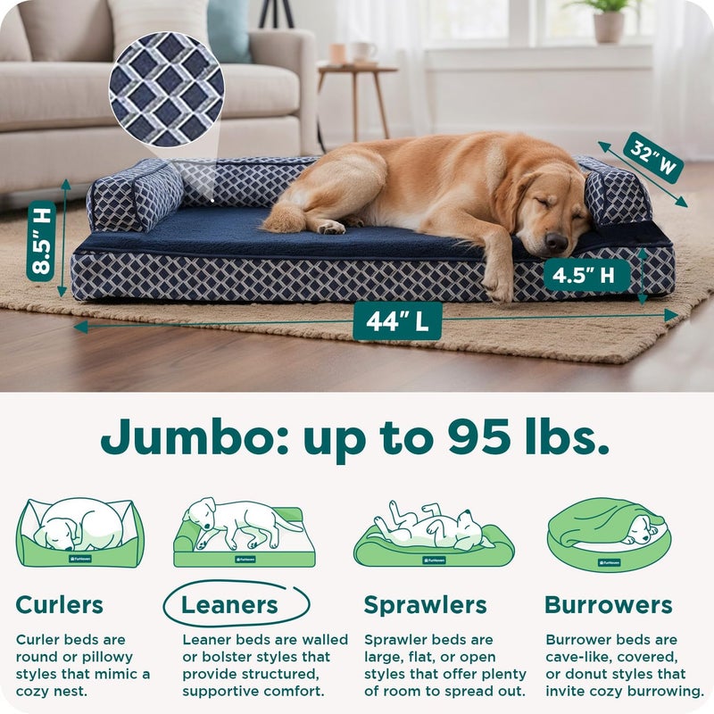Furhaven XL Orthopedic Dog Bed Comfy Couch Plush & Decor Sofa-Style w/Removable Washable Cover - Diamond Blue, Jumbo (X-Large) - Image 3