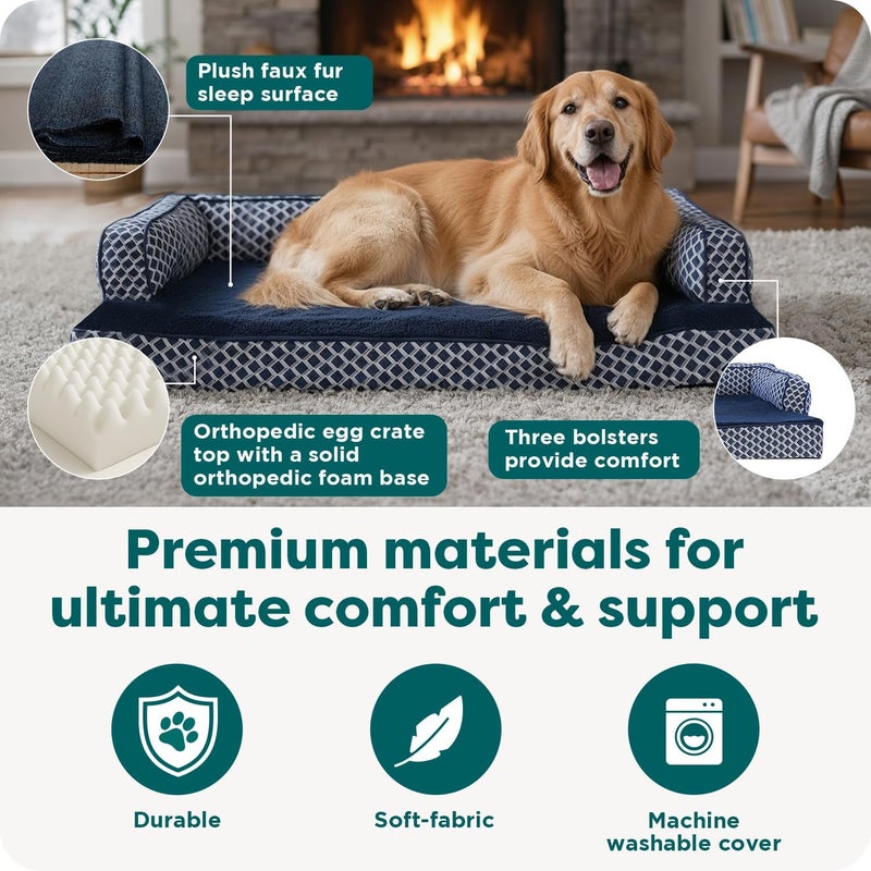 Furhaven XL Orthopedic Dog Bed Comfy Couch Plush & Decor Sofa-Style w/Removable Washable Cover - Diamond Blue, Jumbo (X-Large) - Image 5