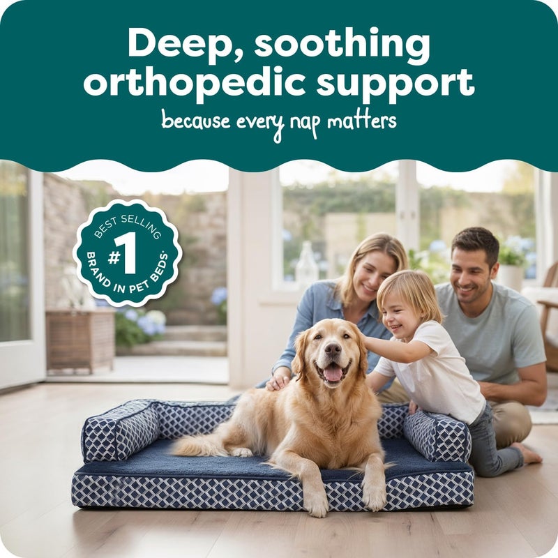 Furhaven XL Orthopedic Dog Bed Comfy Couch Plush & Decor Sofa-Style w/Removable Washable Cover - Diamond Blue, Jumbo (X-Large) - Image 2