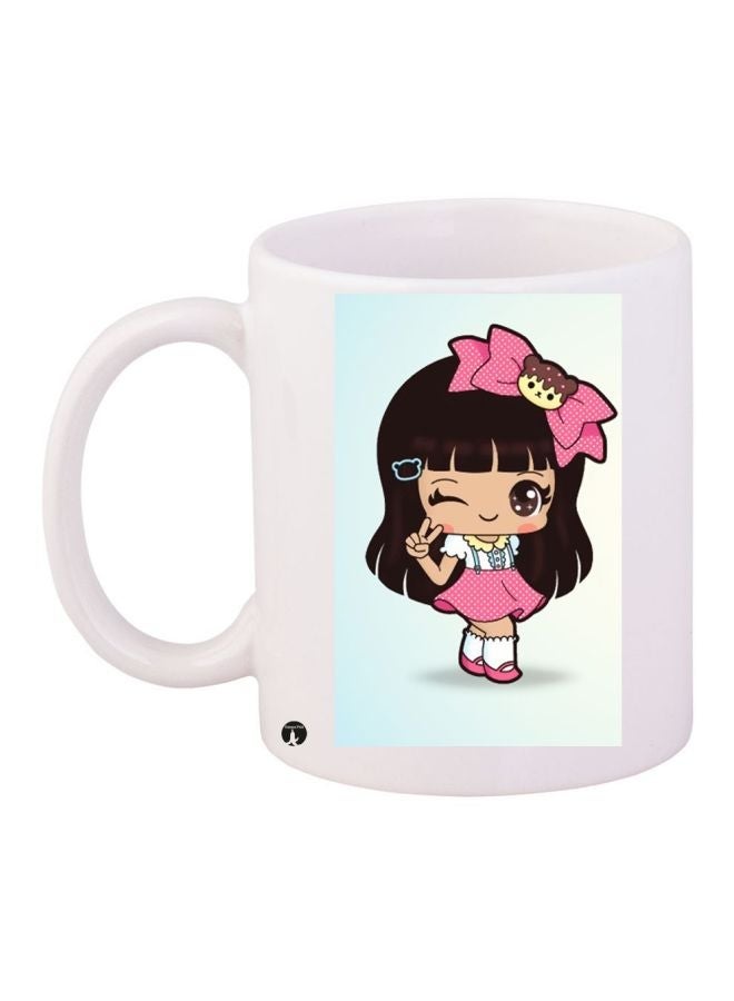 RYN Cartoon Printed Coffee Mug White/Brown/Pink 11ounce