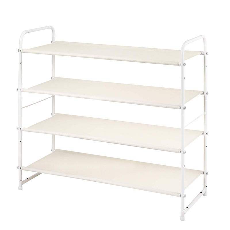 Simple Trending 4 Tier Stackable Shoe Rack Expandable  Adjustable Fabric Shoe Shelf Storage Organizer White