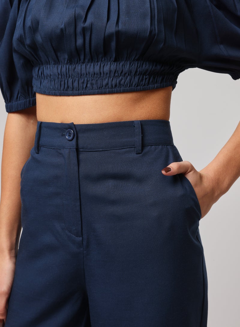 Ashita Fernandes Ashita Fernandes Umang Top for Women – Off-Shoulder Cropped Style with Smocked Bodice & Puff Sleeves | Lightweight Linen-Lyocell Blend in Deep Navy Blue | Effortless Resort & Everyday Chic  - Image 5