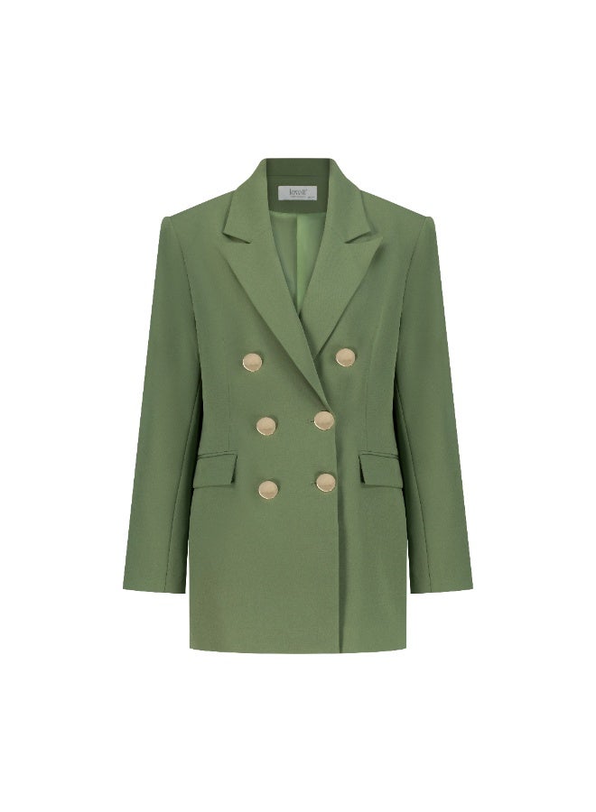 Business Talk Boutique Green Buttoned Blazer for Women – Tailored Button Front Blazer, Formal Office & Smart Casual Wear, Green, Available in Sizes 46, 48 & 50 - Image 1