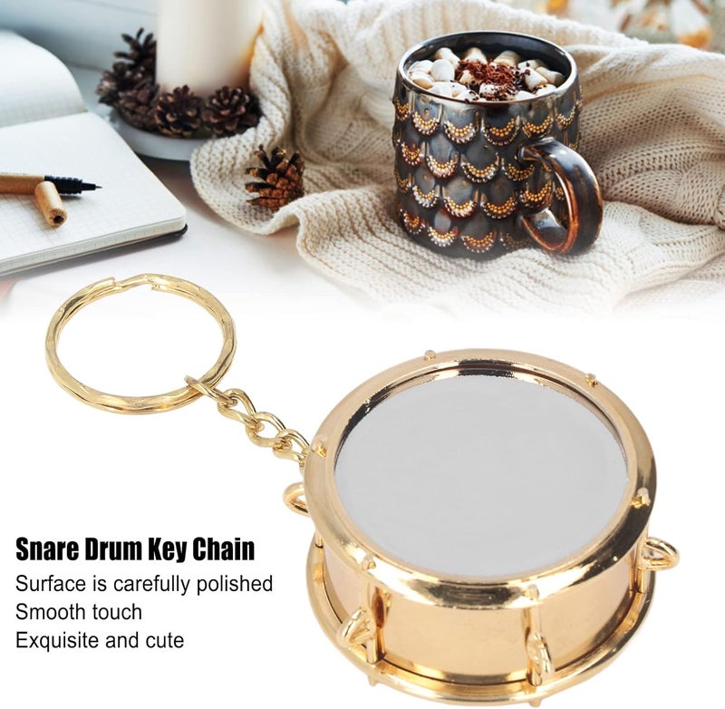 Agatige Mini Snare Drum Key Chain, Brass Simulated Portable Small Drums Keychain Musical Instrument Collectible Key Ring for Office, Travel, Outdoor Activity Use - Image 2
