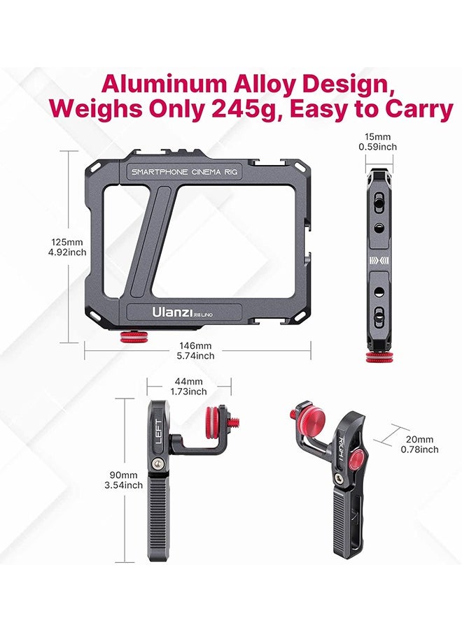 Ulanzi ULANZI Smartphone Video Rig with Handle, LINO Filmmaking Case Aluminum Alloy Phone Video Stabilizer Grip Tripod Mount for Video Maker Videographer with Cold Shoe for iPhone 16 15 Mini Pro Max 8 Plus  - Image 4