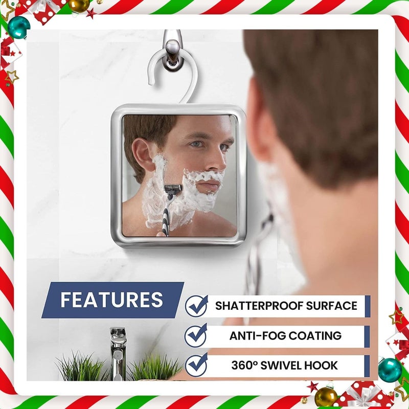 Mirrorvana Fogless Shower & Shaving Mirror with Upgraded Suction Mount for Bathroom, Anti Fog Shatterproof Surface and 360° Swivel, 16cm x 16cm (1X Magnification) (Chrome with Hook) - Image 2