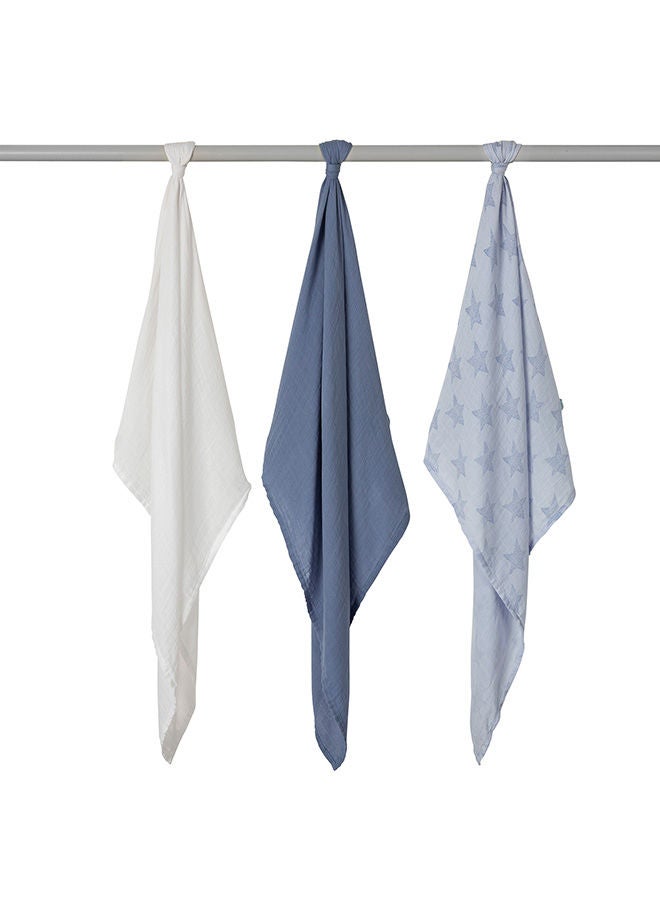 Clevamama 3 Piece Muslin Cloth Set Super Soft Bamboo And Cotton Blue - Image 5