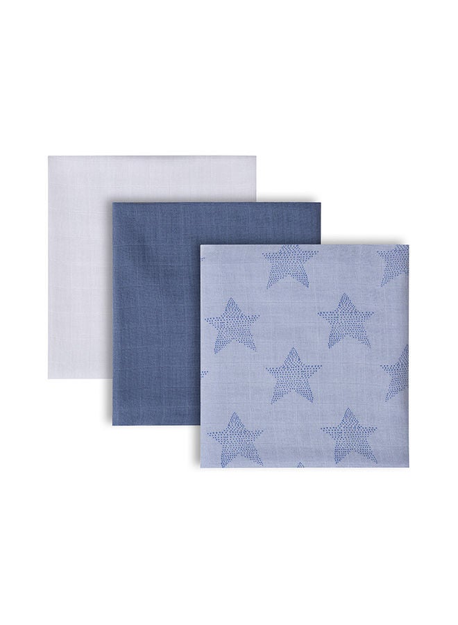 Clevamama 3 Piece Muslin Cloth Set Super Soft Bamboo And Cotton Blue - Image 3