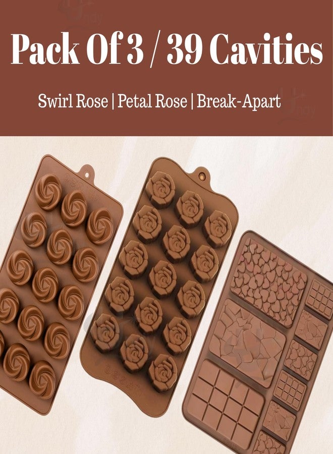 Undy Chocolate Mould Silicone Rose Rectangle Bars Break Apart Shape Chocolate Mould for Chocolate Making Multipurpose Jelly Ice Cubes Cake Decoration Tools, 3 PCS, Brown - Image 2