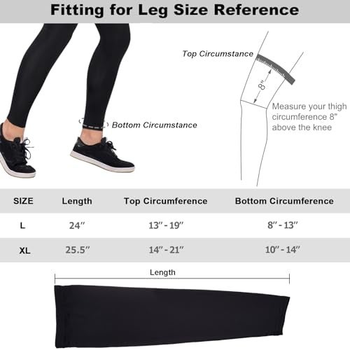 Cosmos 1 Pair Compression Leg Sleeves Sun Protection Leg Sleeves for Bike Cycling Hiking Running Basketball Sports Men and Women Full Length Black Color XLarge - Image 3