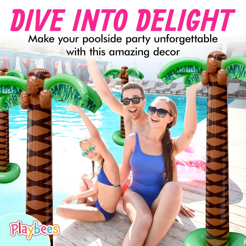 Playbees Giant Inflatable Palm Tree 6 Foot - 4PK - Beach Party Decorations for Summer Luau Themed Pool Party, Tropical Hawaiian Blow Up Palm Tree Favors - Poolside Ambiance, Easy Inflation - Image 3