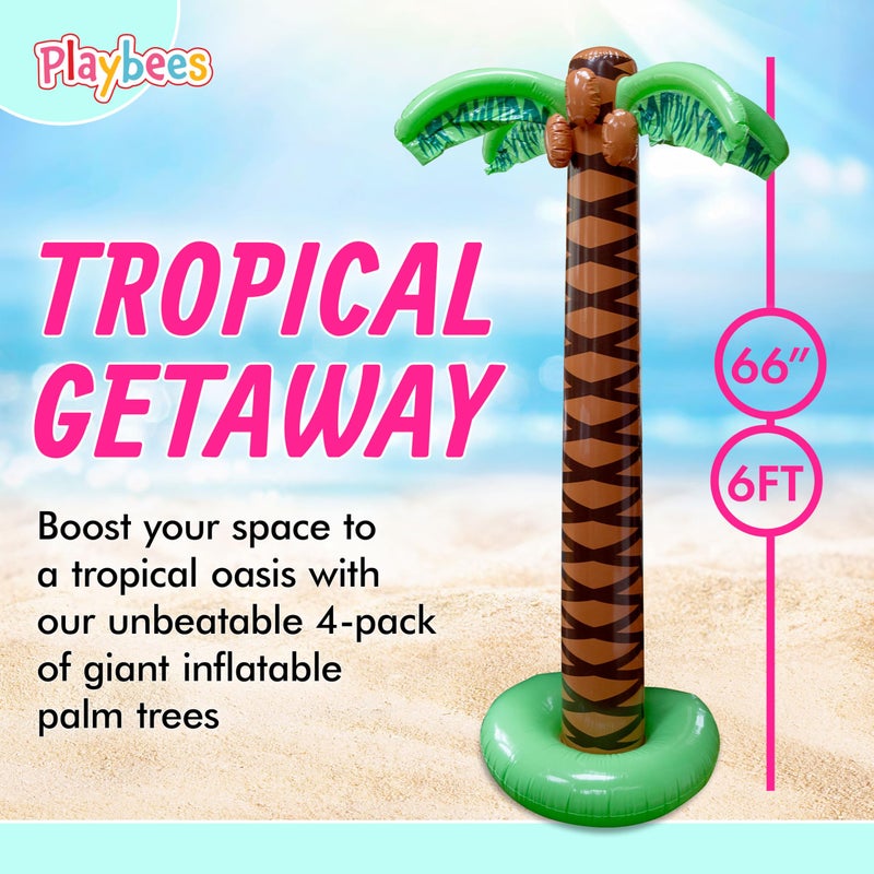 Playbees Giant Inflatable Palm Tree 6 Foot - 4PK - Beach Party Decorations for Summer Luau Themed Pool Party, Tropical Hawaiian Blow Up Palm Tree Favors - Poolside Ambiance, Easy Inflation - Image 4